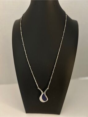 Vintage 1975 Sarah Coventry "Danish Mood" Silver Enamel Teardrop Necklace